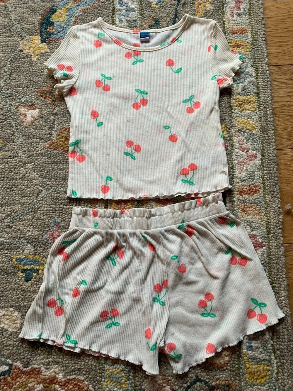 Old Navy Cream Top & Shorts Pajama Set with Pink Cherries